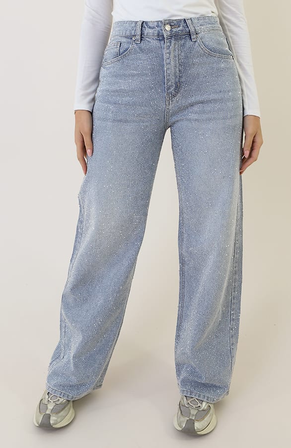 Strass Denim Jeans Wide Leg – shoparchief, foto 1