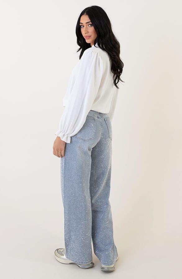 Strass Denim Jeans Wide Leg – shoparchief, foto 7