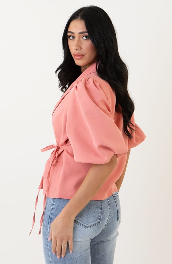 Wrap Blazer Puff Short Sleeve Koraal – shoparchief, foto 9