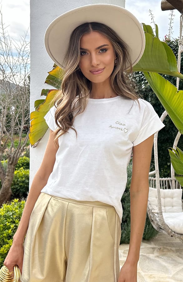 Ciao Amore T-Shirt Wit Goud – shoparchief, foto 2