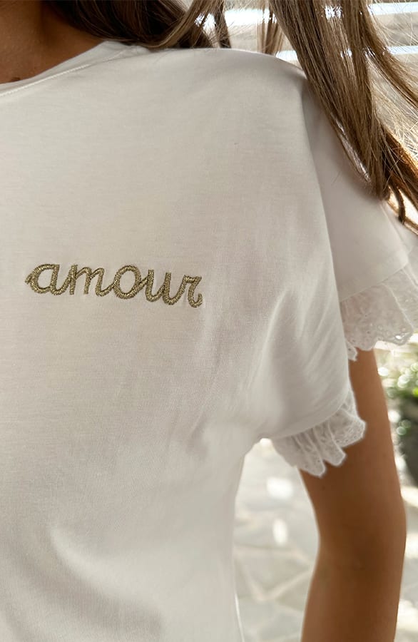 Amour Top Embroidery Mouw Ecru – tops, foto 8