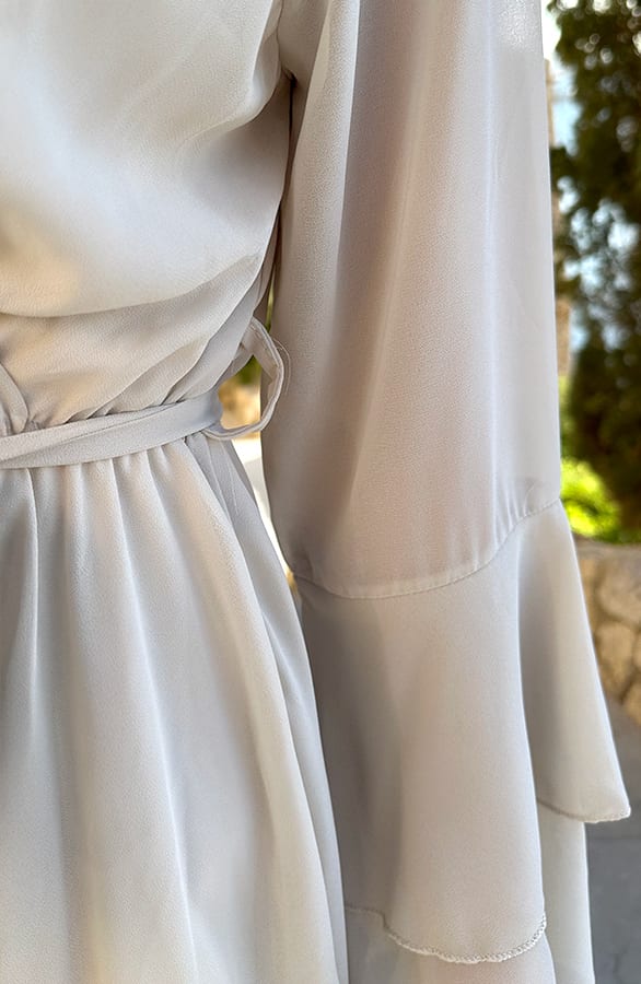 Chiffon Ruffle V-hals Jurk Beige – shoparchief, foto 9