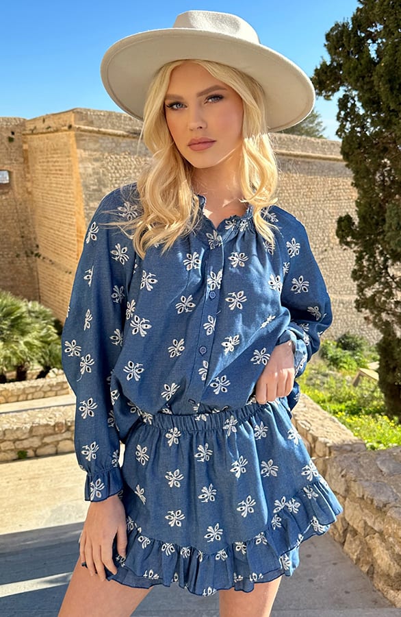 Denim Ruffle Blouse Flower – shoparchief, foto 6