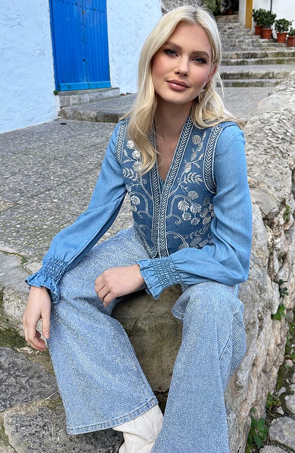 Flower Pailletten Gilet Denim – shoparchief, foto 2