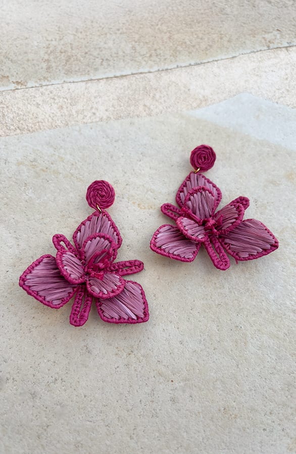 Flower Raffia Oorbellen Handmade Roze – alle accessoires, foto 1