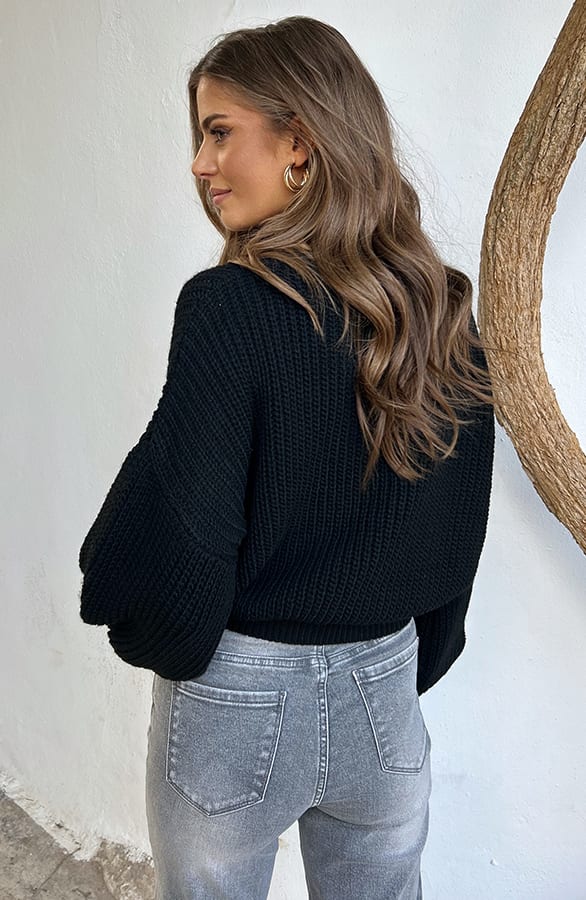 Gehaakte Trui Met Pofmouw Black – shoparchief, foto 3