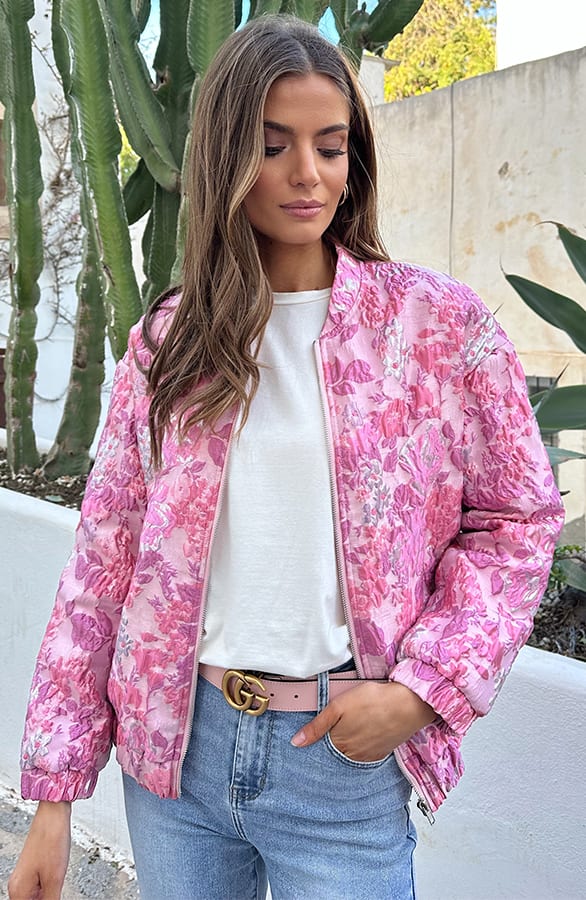 Jacquard Roses Bomber Jacket Roze – jassen, foto 9