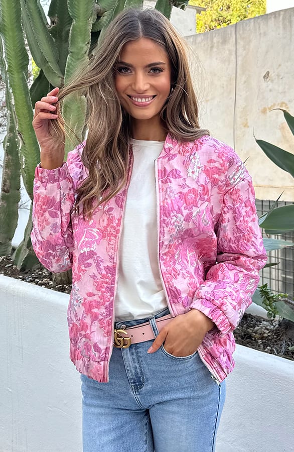 Jacquard Roses Bomber Jacket Roze – jassen, foto 1