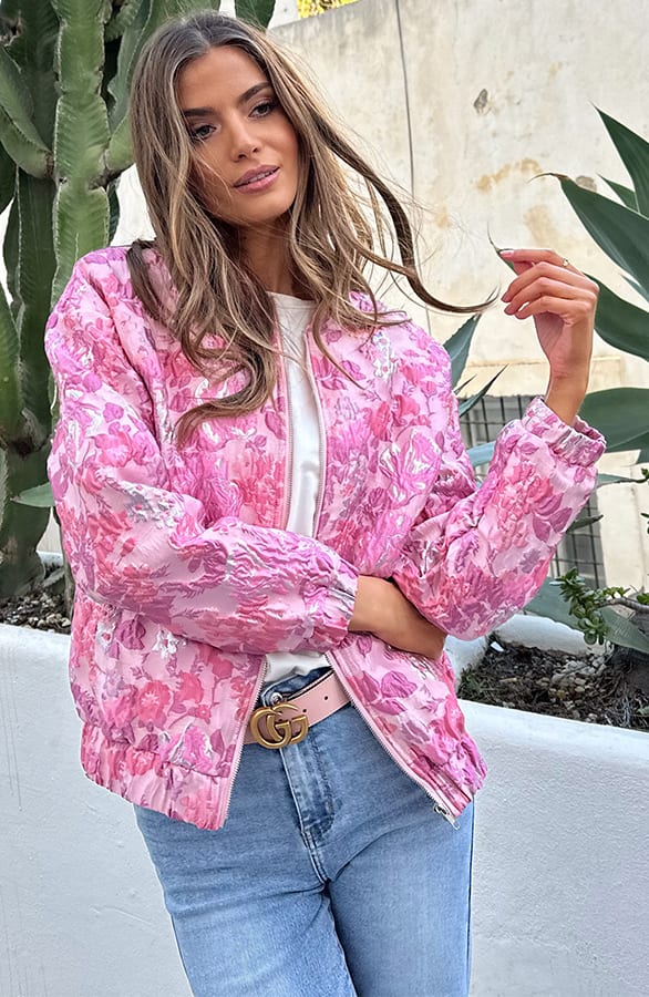 Jacquard Roses Bomber Jacket Roze – jassen, foto 5