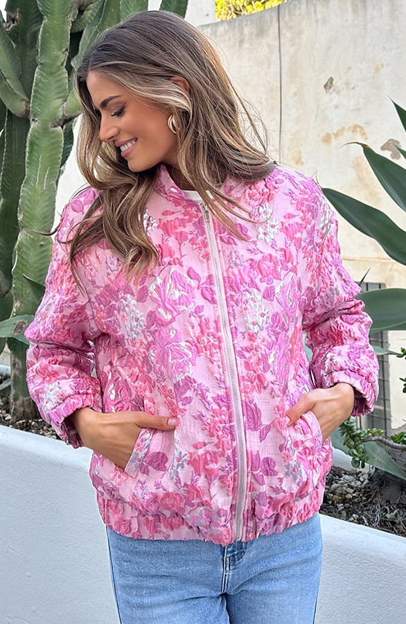Jacquard Roses Bomber Jacket Roze – jassen, foto 8