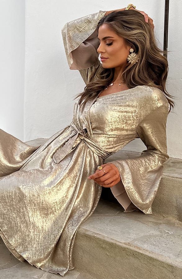 Jurk Wijde Mouw Limited Gold