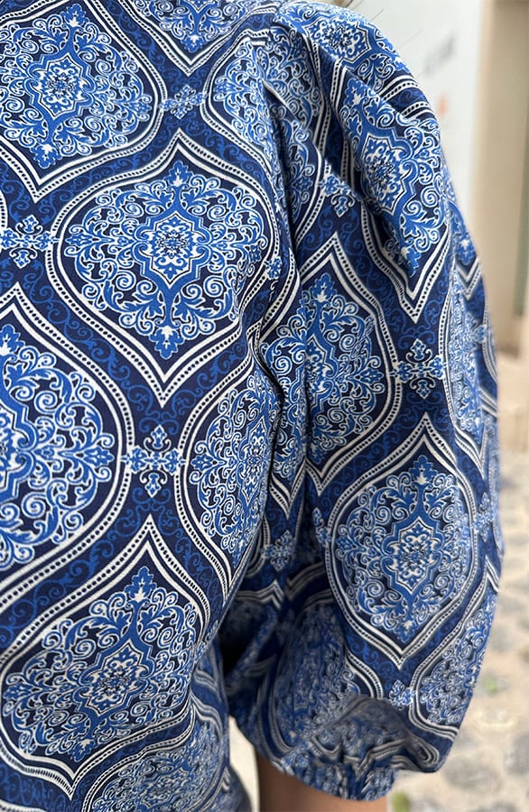 Katoenen Paisley Pofmouwen Blouse Navy – tops, foto 4