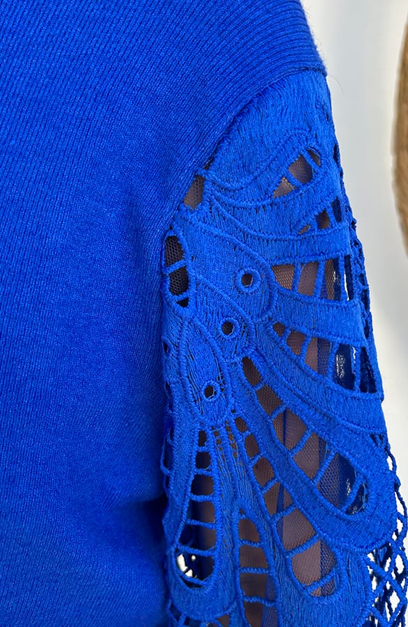 Lace Sleeve Soft Trui Kobalt – shoparchief, foto 6