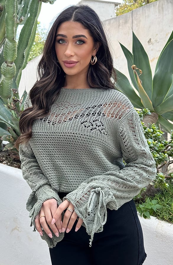 Lace Trui Strik Mouw Katoen Army – shoparchief, foto 1