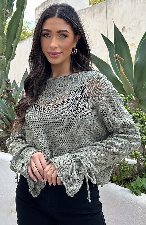 Lace Trui Strik Mouw Katoen Army – shoparchief, foto 6