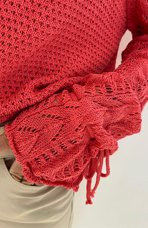 Lace Trui Strik Mouw Katoen Koraal – shoparchief, foto 6