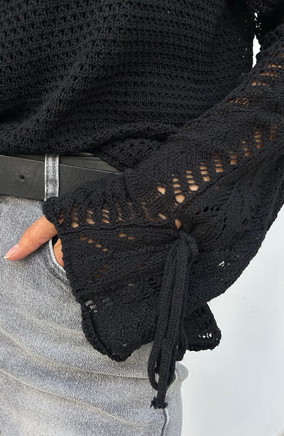 Lace Trui Strik Mouw Katoen Zwart – shoparchief, foto 7