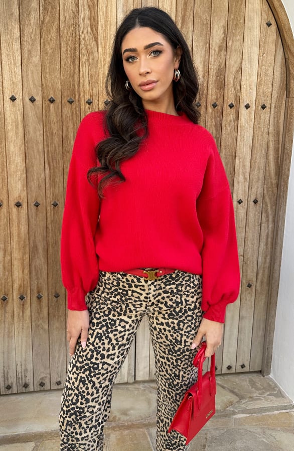 Luxury Soft Trui Wijde Mouw Rood – shoparchief, foto 5