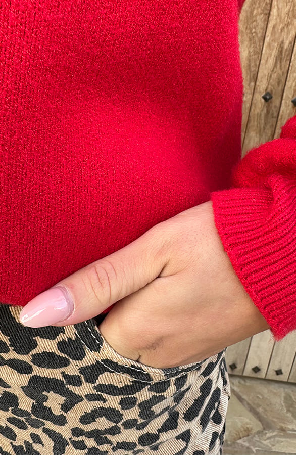 Luxury Soft Trui Wijde Mouw Rood – shoparchief, foto 6