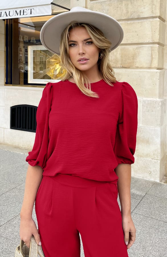 Mila Puff Sleeve Top Bordeaux – shoparchief, foto 1
