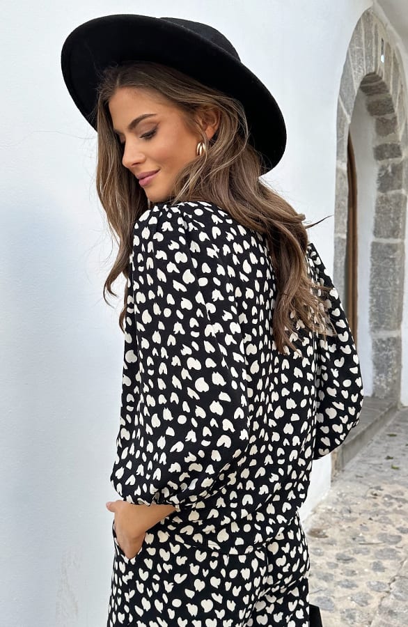 Mila Puff Sleeve Top Cheetah Zwart – shoparchief, foto 5
