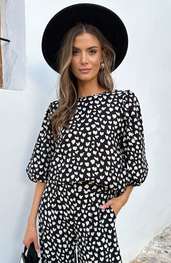Mila Puff Sleeve Top Cheetah Zwart – shoparchief, foto 6