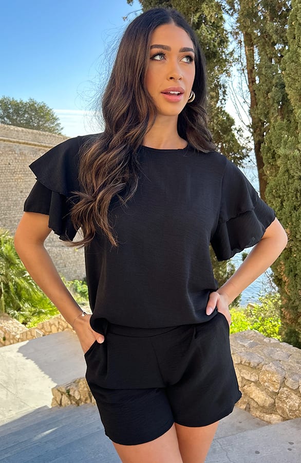 Mila Ruffle Top Schwarz, Tops, Foto 7