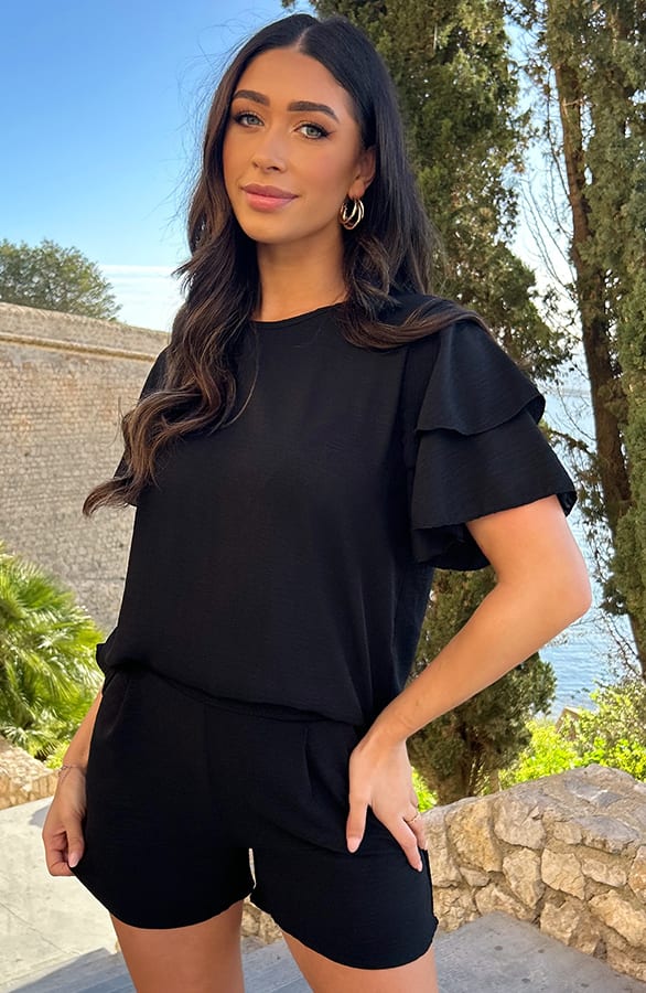 Mila Ruffle Top Schwarz, Tops, Foto 6