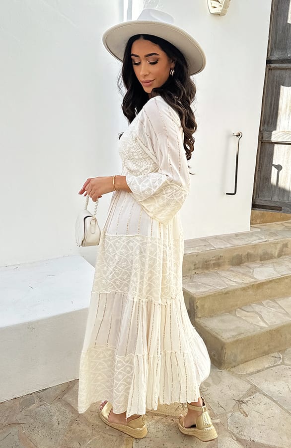 Luxury Maxi Dress Long Sleeve Ecru – shoparchief, foto 5