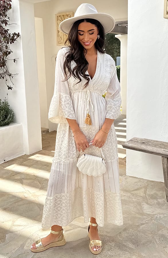 Luxury Maxi Dress Long Sleeve Ecru – shoparchief, foto 11