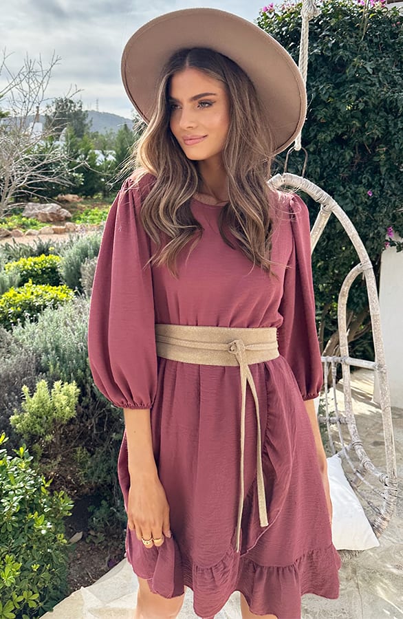 Pofmouwen Ruffle Jurk Dust Roze – jurken, foto 1