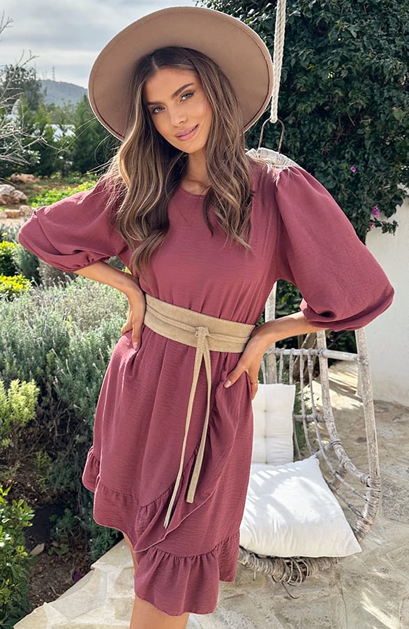 Pofmouwen Ruffle Jurk Dust Roze – jurken, foto 4