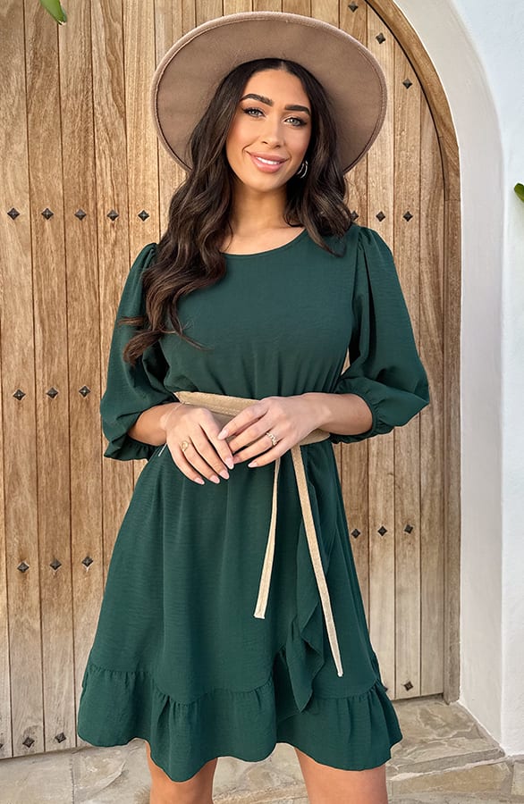 Pofmouwen Ruffle Jurk Smaragd – shoparchief, foto 4