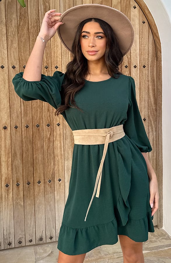 Pofmouwen Ruffle Jurk Smaragd – shoparchief, foto 8