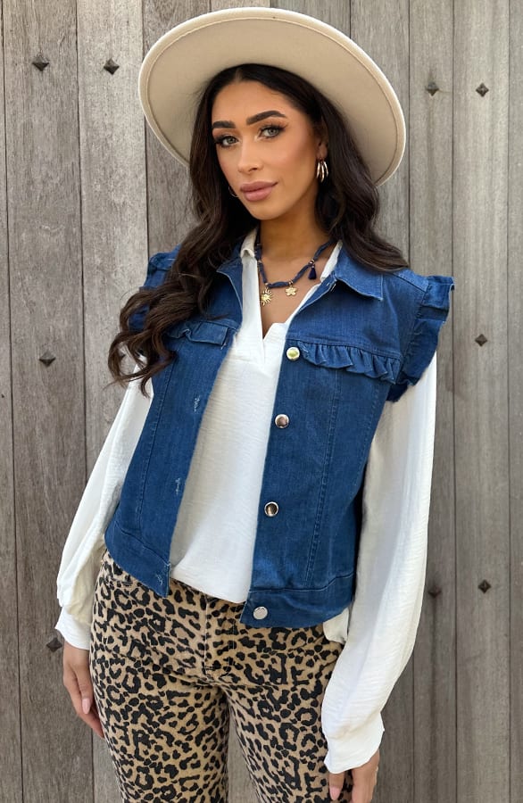 Ruffle Denim Gilet Blue – shoparchief, foto 8