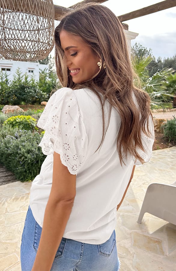 Ruffle Embroidery Top Ecru – tops, foto 4