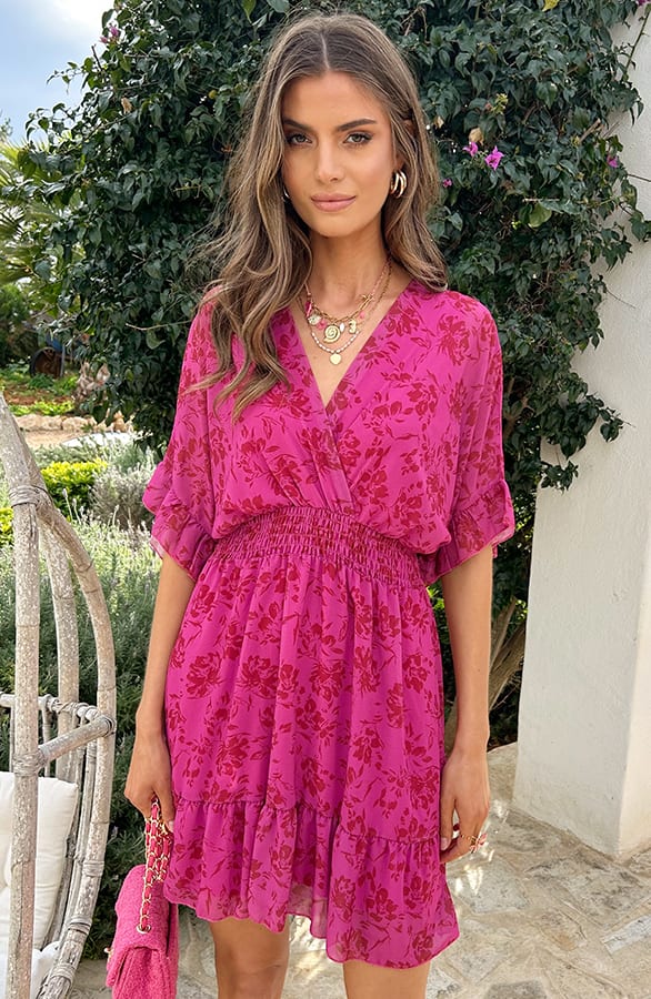 Ruffle Laagjes Jurk Floral Fuchsia – jurken, foto 6