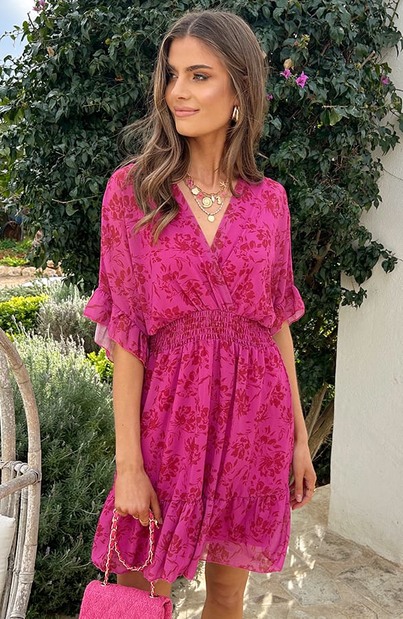 Ruffle Laagjes Jurk Floral Fuchsia – jurken, foto 2