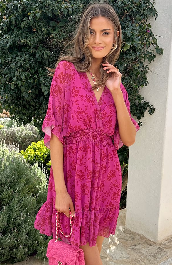 Ruffle Laagjes Jurk Floral Fuchsia – jurken, foto 5