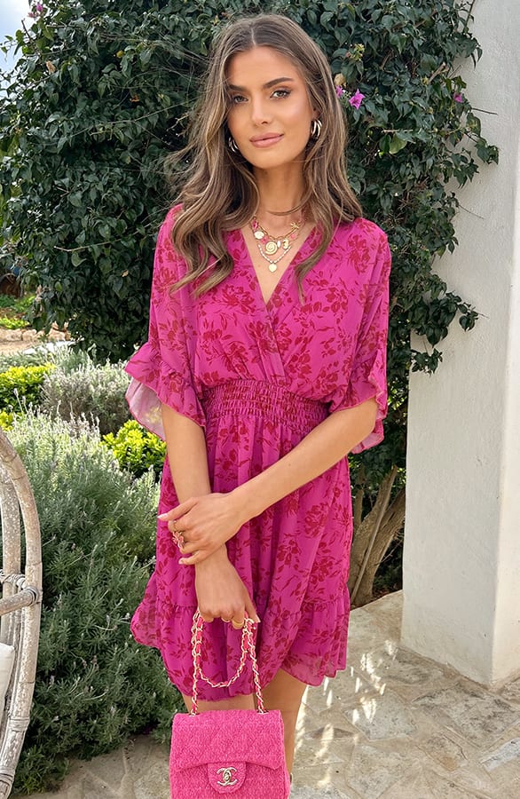 Ruffle Laagjes Jurk Floral Fuchsia – jurken, foto 7