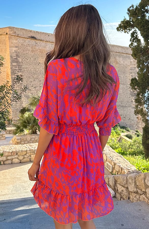 Ruffle Lagen Kleid Print Orange Lila, Kleider, Foto 2