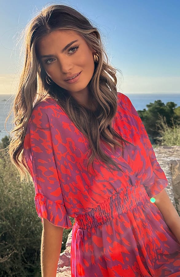 Ruffle Lagen Kleid Print Orange Lila, Kleider, Foto 4