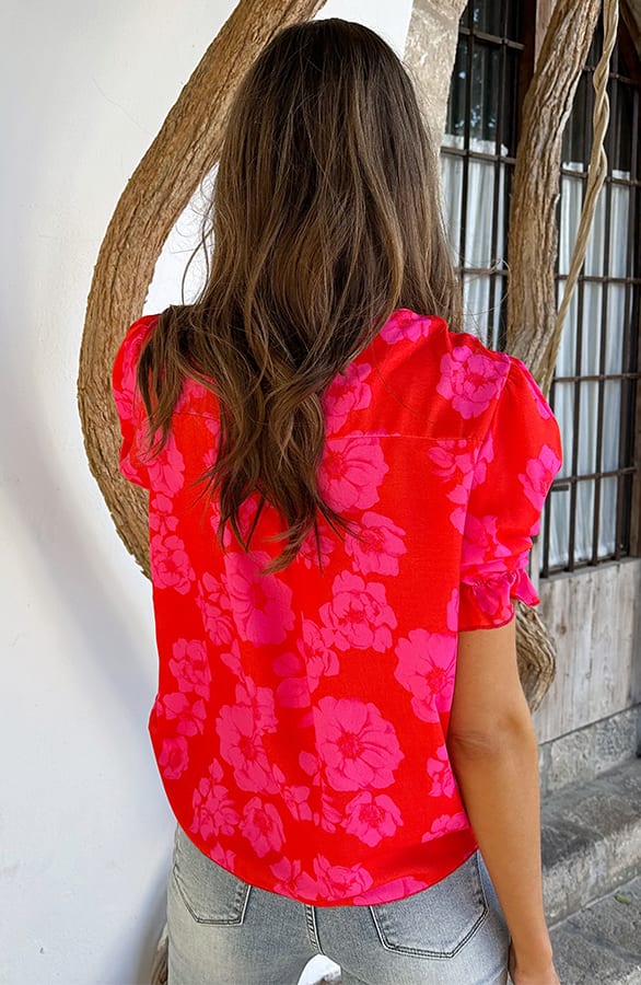 Ruffle Top Met Pofmouwen Flowerly – tops, foto 4