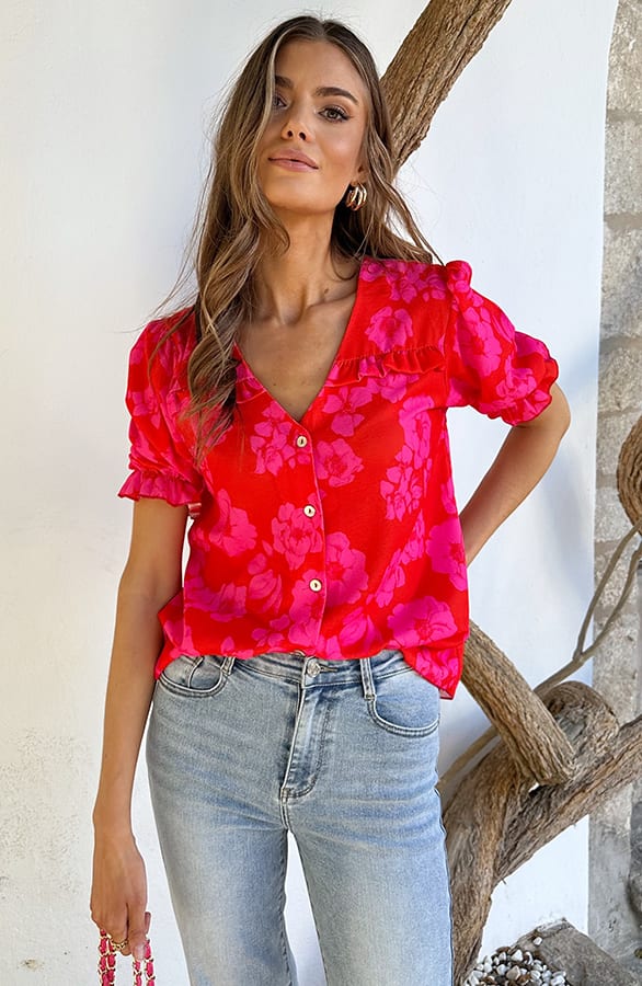 Ruffle Top Met Pofmouwen Flowerly – tops, foto 6