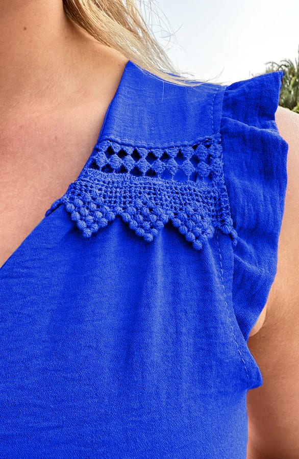 Ruffle V-Hals Top Sevilla Kobalt – shoparchief, foto 3