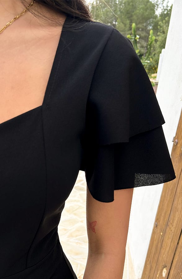 Scuba Jumpsuit Ruffle Mouw Zwart – shoparchief, foto 8