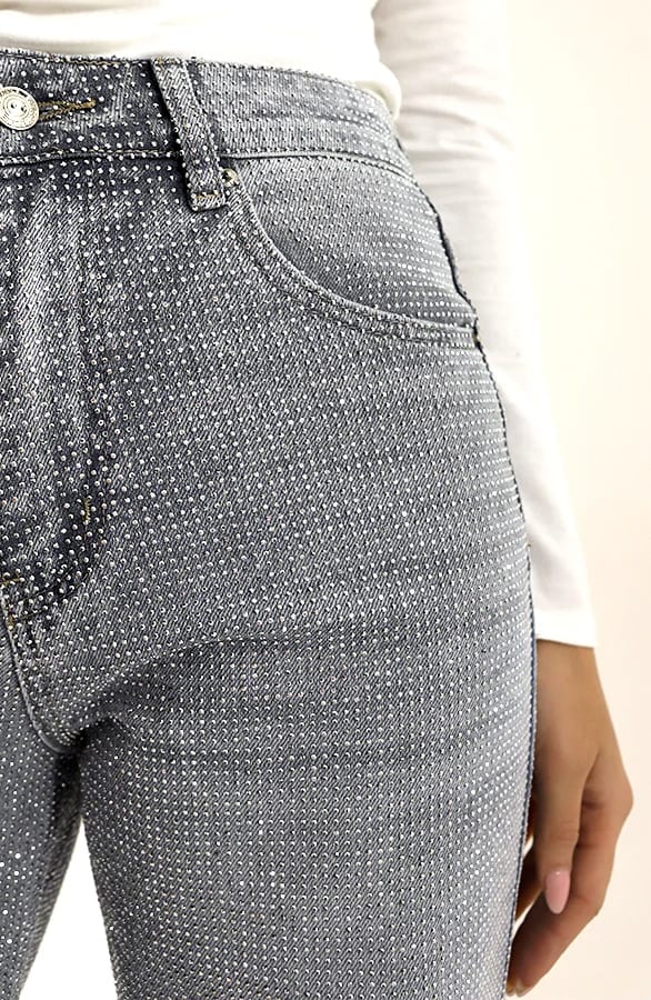Strass Denim Jeans Wide Leg Grey – shoparchief, foto 5