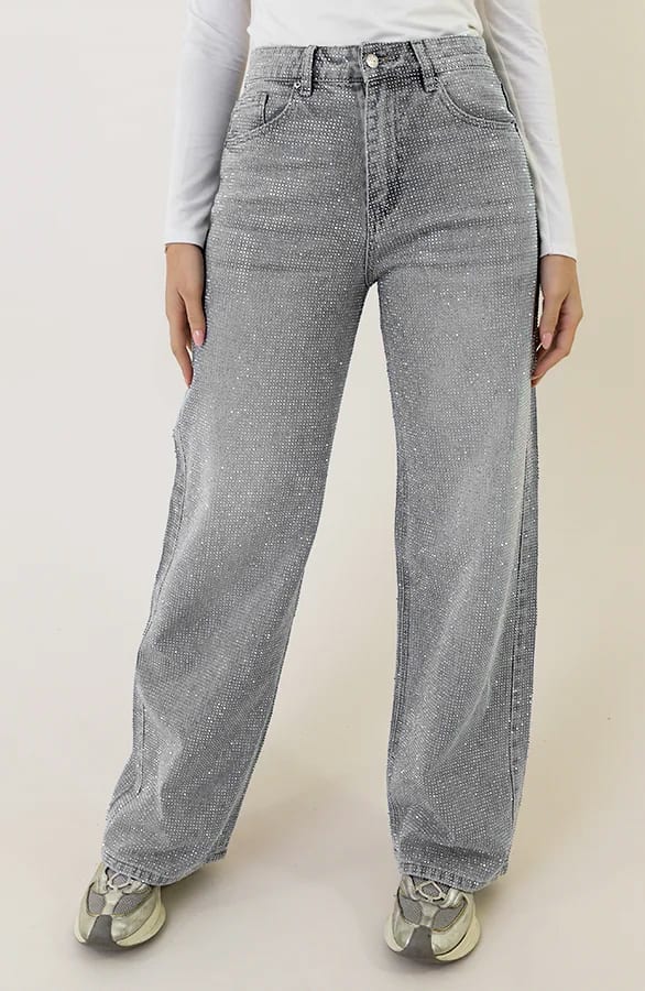 Strass Denim Jeans Wide Leg Grey – shoparchief, foto 1