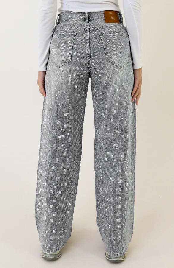 Strass Denim Jeans Wide Leg Grey – shoparchief, foto 3