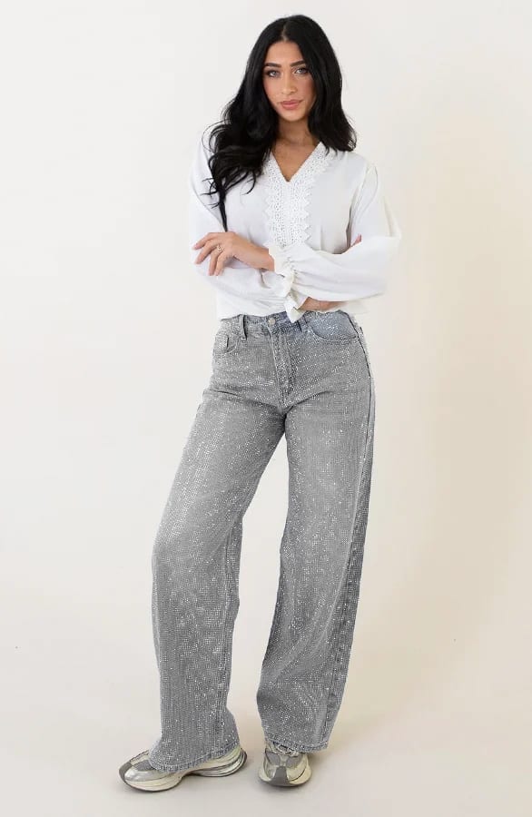 Strass Denim Jeans Wide Leg Grey – shoparchief, foto 6